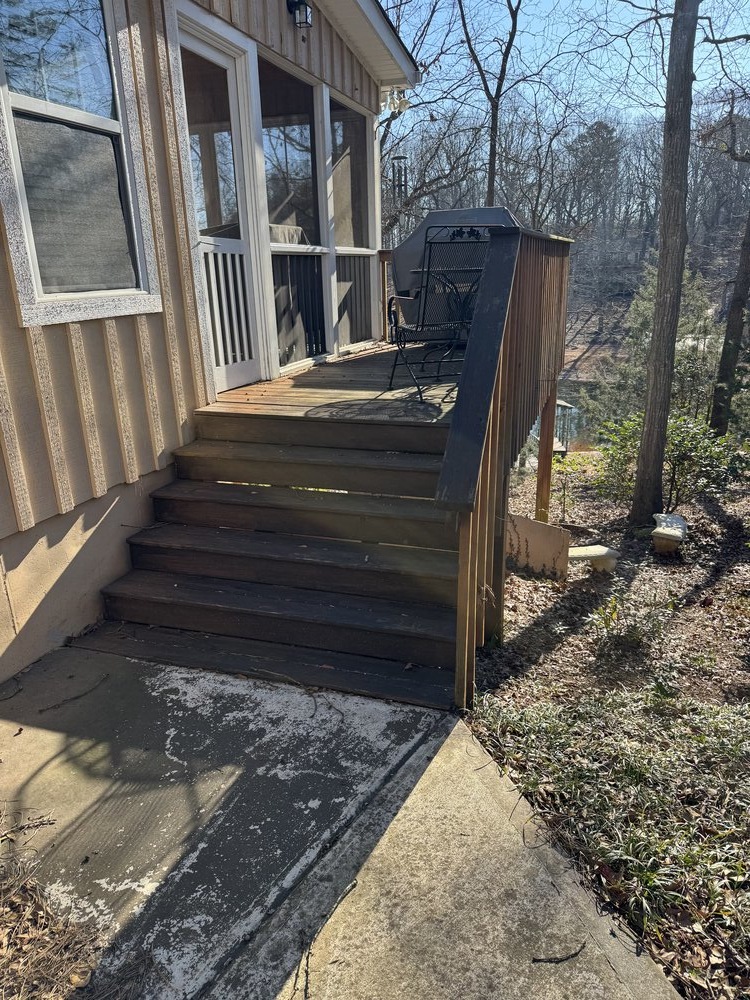 before of old stairs and side porch showing wear from years of weathering